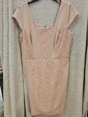 The Limited Blush Lace-Panel Cap Sleeve Midi Dress
